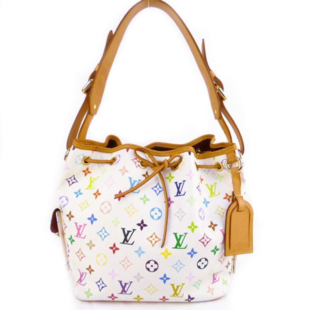 Louis Vuitton Petit Noe Monogram Multicolor Drawstring Shoulder Bag White